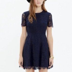Madewell Navy Blue Lace Short Sleeve A-Line Mini Dress Size 4 Holiday